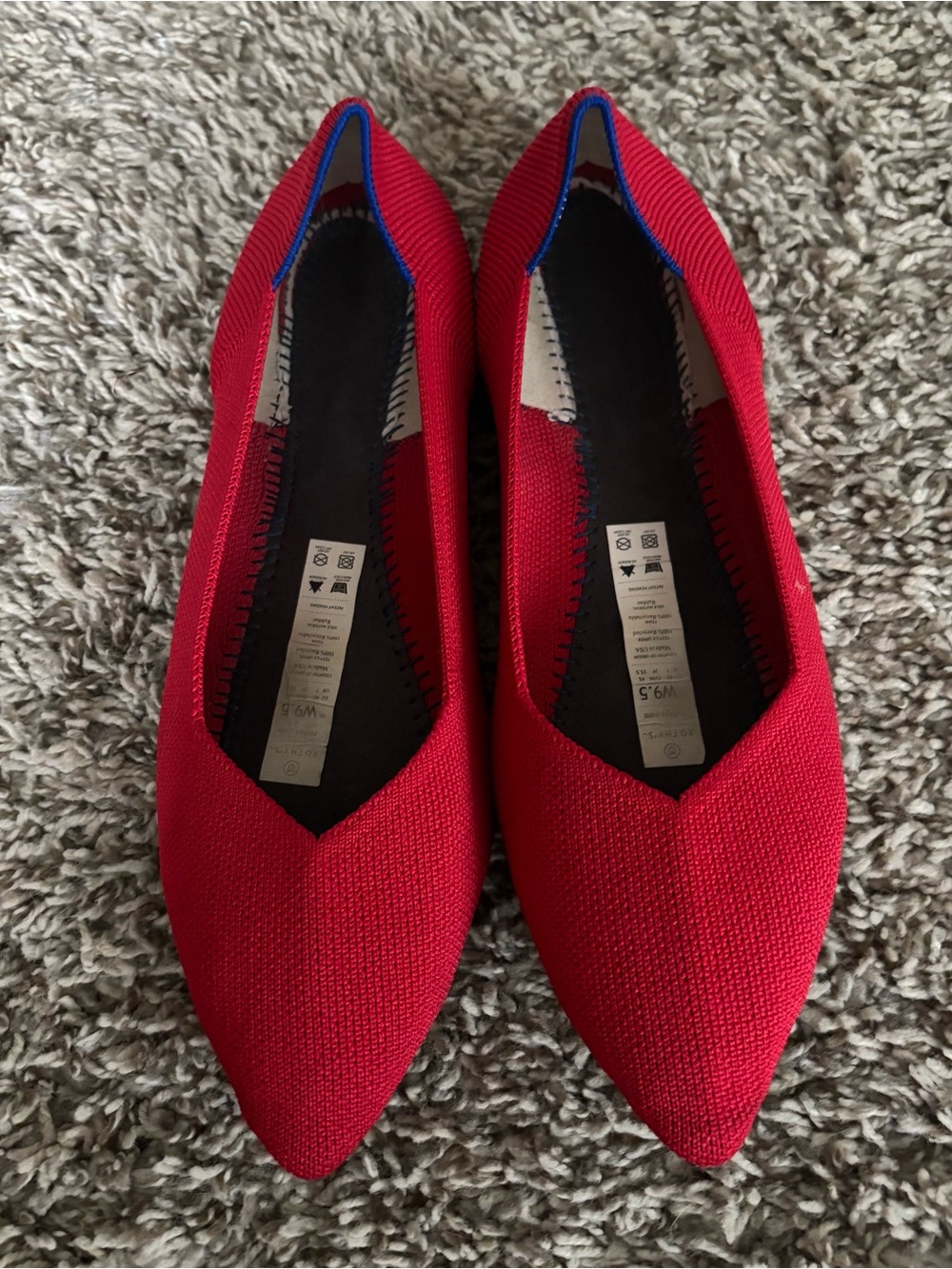 Rothy's Red Pointed Knit Slip-On Flats